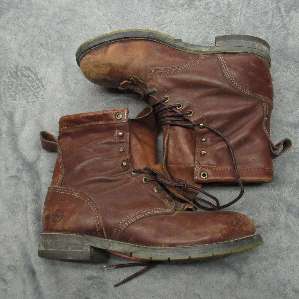 Double H Boots Mens 8.5D Brown Leather Work Kiltie Safety Steel Toe RARE VTG